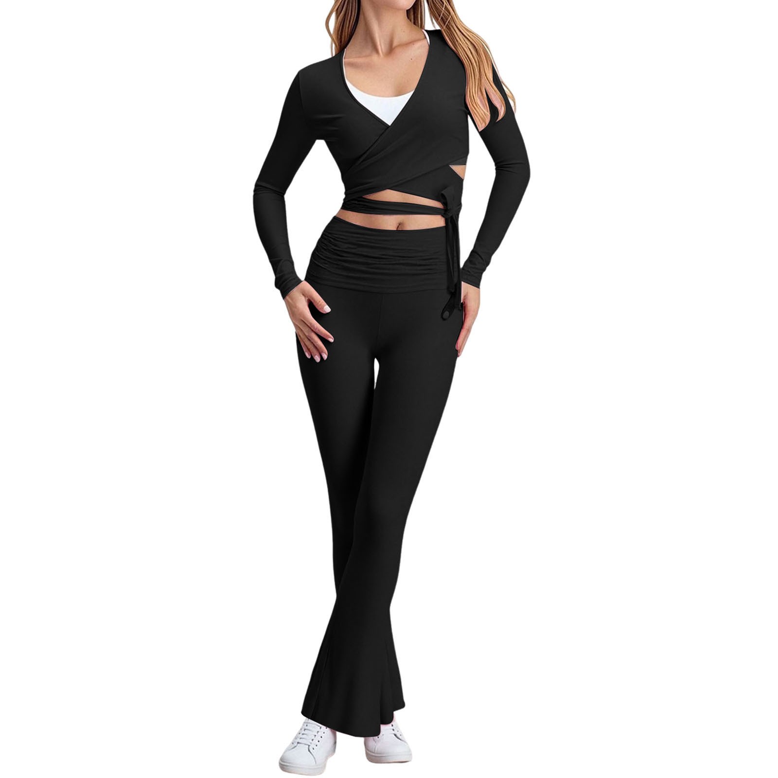 thumbnail image 1 of Traje pantalón elegante para mujer: cuello en V, pantalones informales, poliéster, versátil, primavera/verano, lavado a mano/a máquina, tallas S-XL con ajuste en el busto y la cintura, 1 of 6